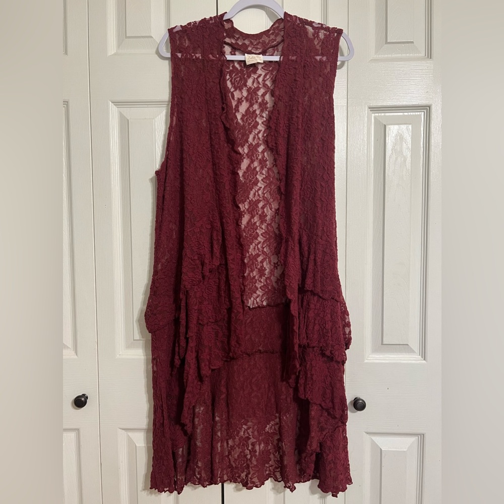 Zadie B’s Maroon Burgundy Lace Vest Shawl Cover XL